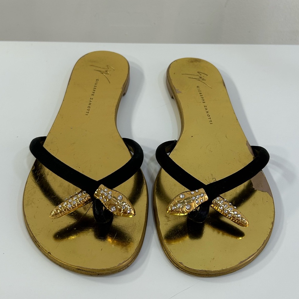 Giuseppe Zanotti Gold black satin jewel sandals